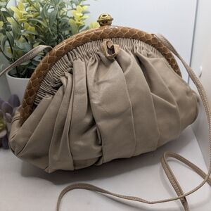 Vintage Sharif Genuine Leather & Snakeskin Pouch Crossbody Bag